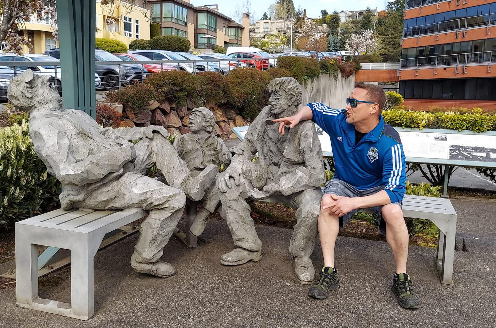 Ben Pallas - Home & Auto Insurance Advisor Ben Pallas with local community sculpture in Kirkland, Washington